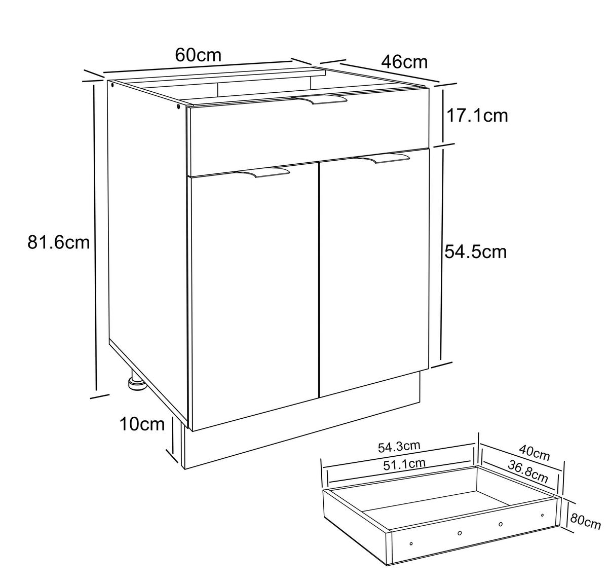 Küchenunterschrank Fasola Weiß/Anthrazit B: 60 cm - Anthrazit/Weiß, Trend, Holzwerkstoff (60/82/46cm) - MID.YOU