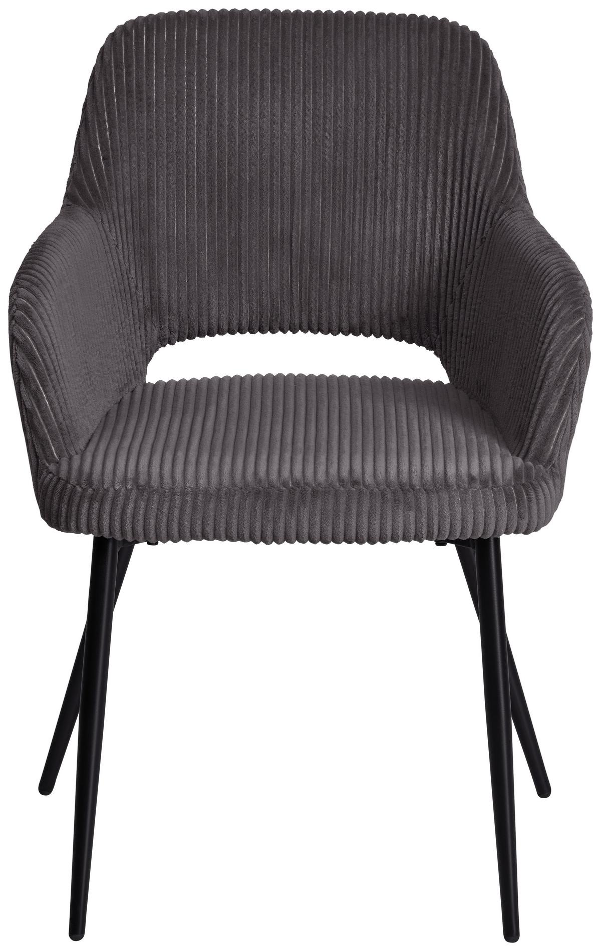 Armlehnstuhl Pina Cord Grau, B: 57 Cm - Schwarz/Grau, KONVENTIONELL, Holz/Textil (57/83.5/63cm) - MID.YOU