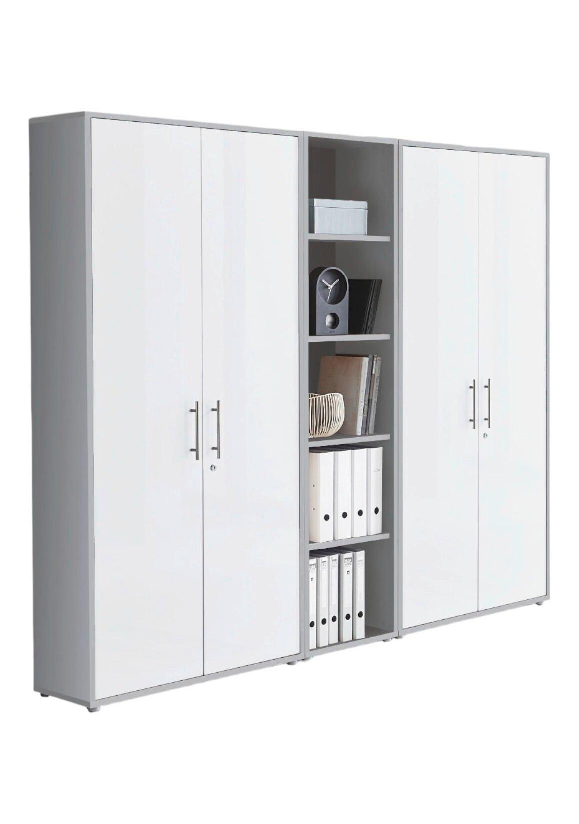 Office Edition B: 212,9 cm Grau/Weiß - Weiß/Grau, MODERN, Holzwerkstoff (212,9/185,6/33cm) - MID.YOU