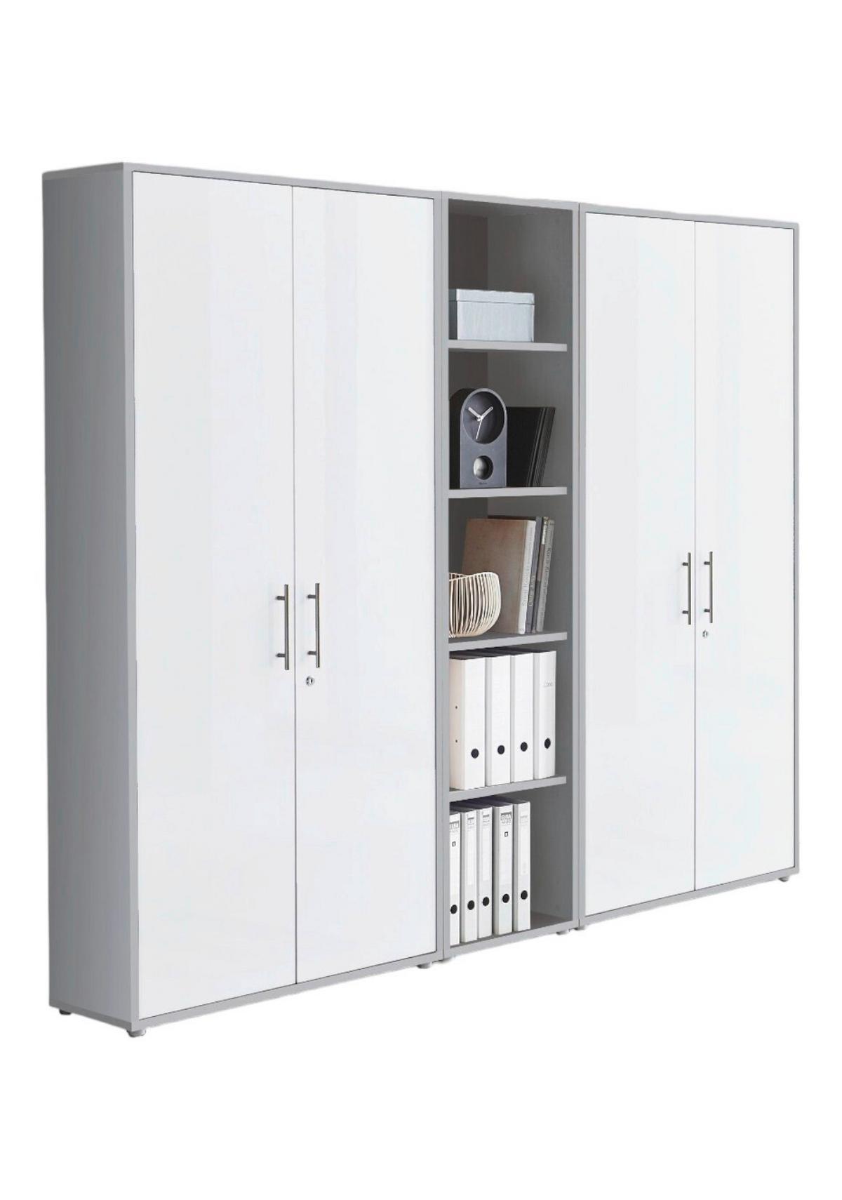 Office Edition B: 212,9 Cm Grau/weiß - Weiß/Grau, MODERN, Holzwerkstoff (212,9/185,6/33cm) - MID.YOU