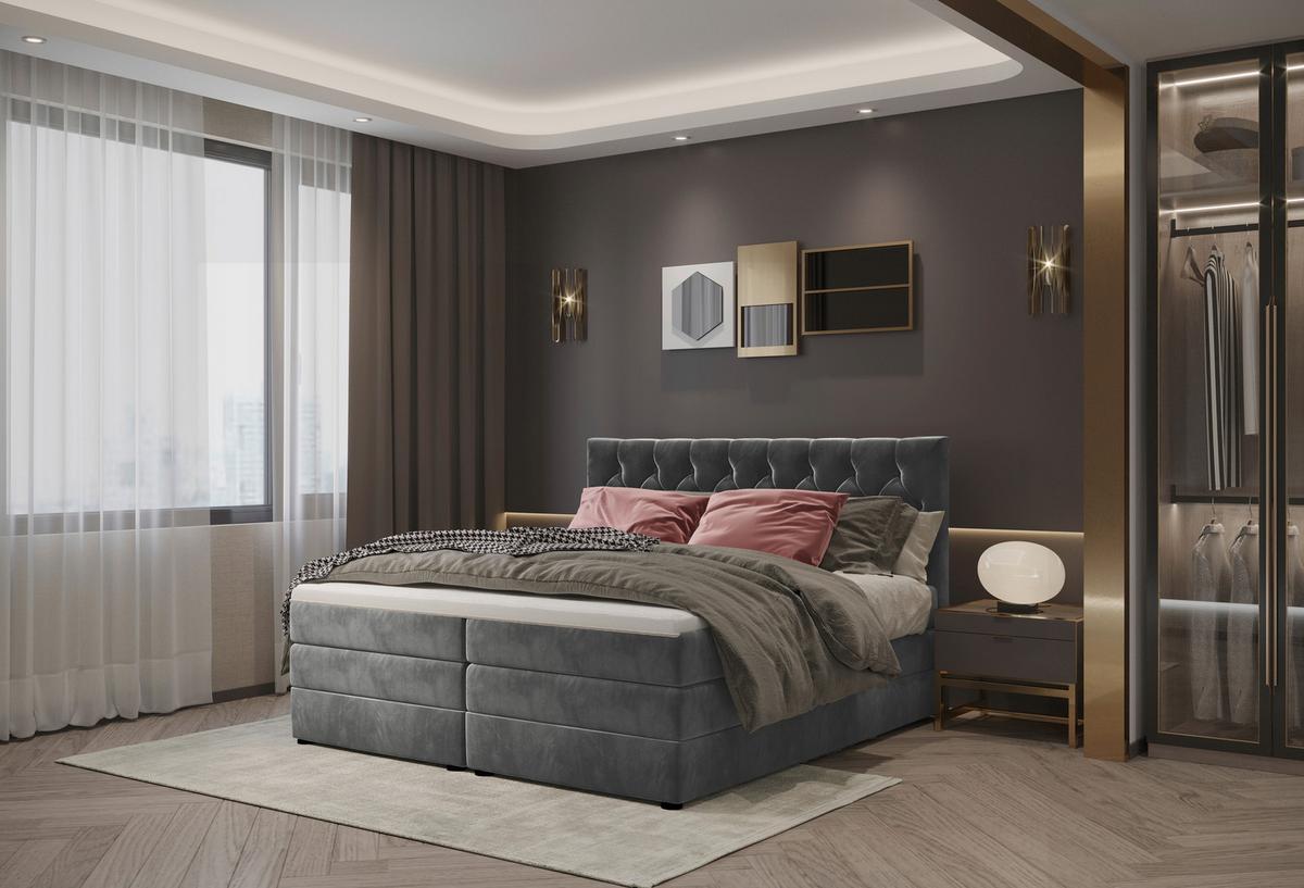 Boxspringbett Elio Graphitfarben 180x200 cm H3 - Schwarz/Graphitfarben, ROMANTIK / LANDHAUS, Textil (184/121/212cm) - James Wood