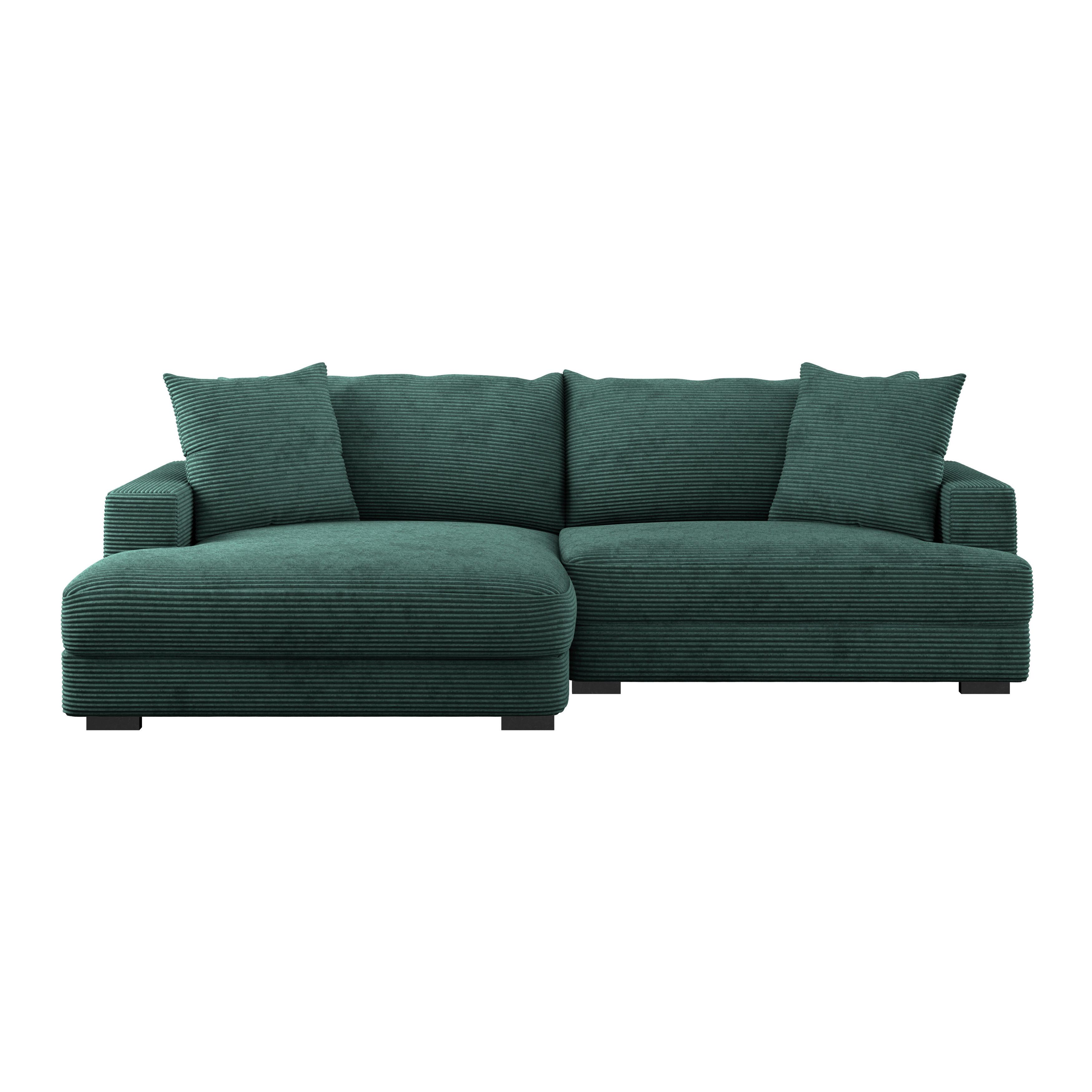 Rohová sedačka PELLE, levá, tmavě zelený manšestr - černá/tmavě zelená, Moderní, textil (180/265cm)