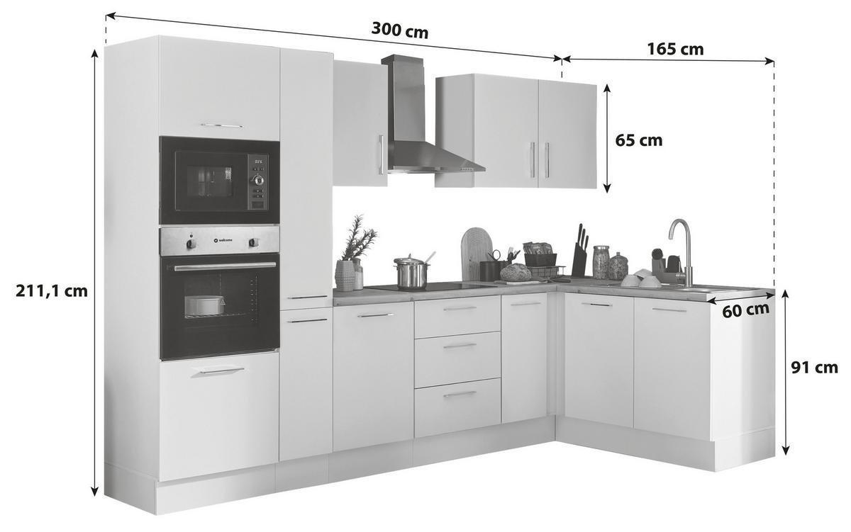 Eckküche Turin Weiß/eiche Dekor 300x165 Cm - Weiß/Eiche Artisan, Basics, Holzwerkstoff (300/165cm) - MID.YOU