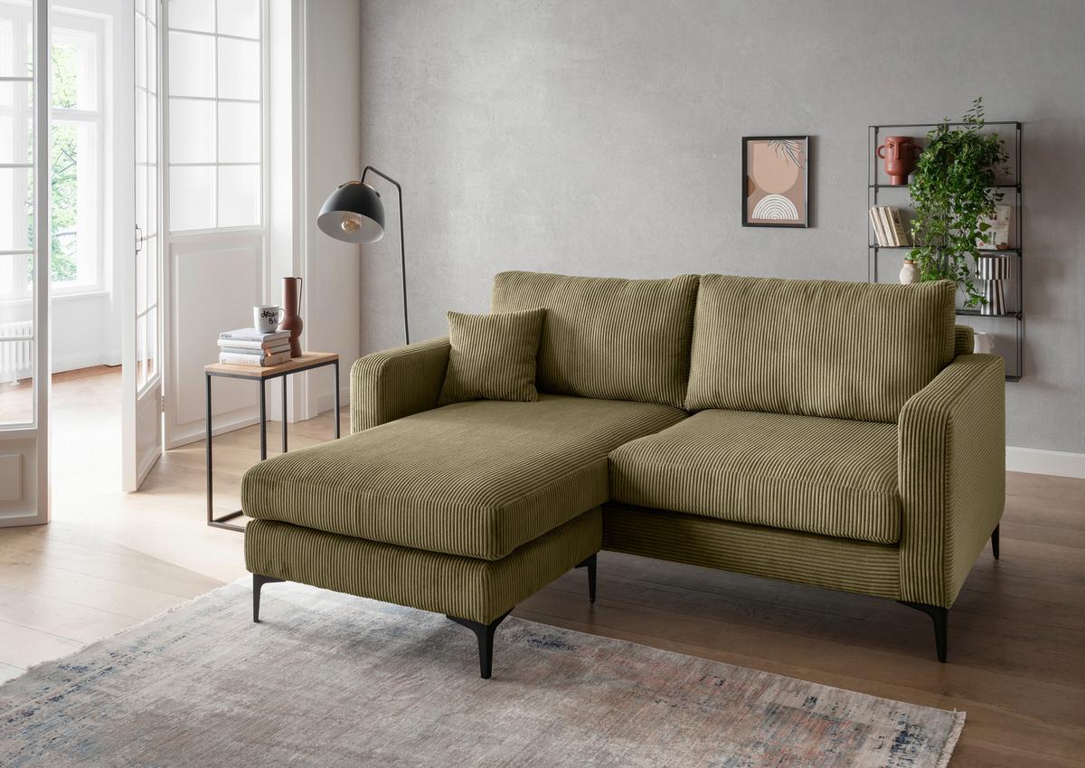 Ecksofa Eliza, Olivgrün S: 204x153 cm - Schwarz/Olivgrün, Basics, Textil (204/153cm) - Livetastic