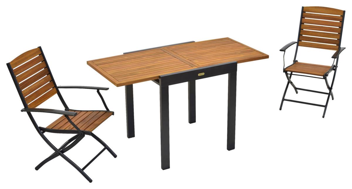 Balkonset Santorin - Graphitfarben/Naturfarben, MODERN, Holz/Metall - Gardenson