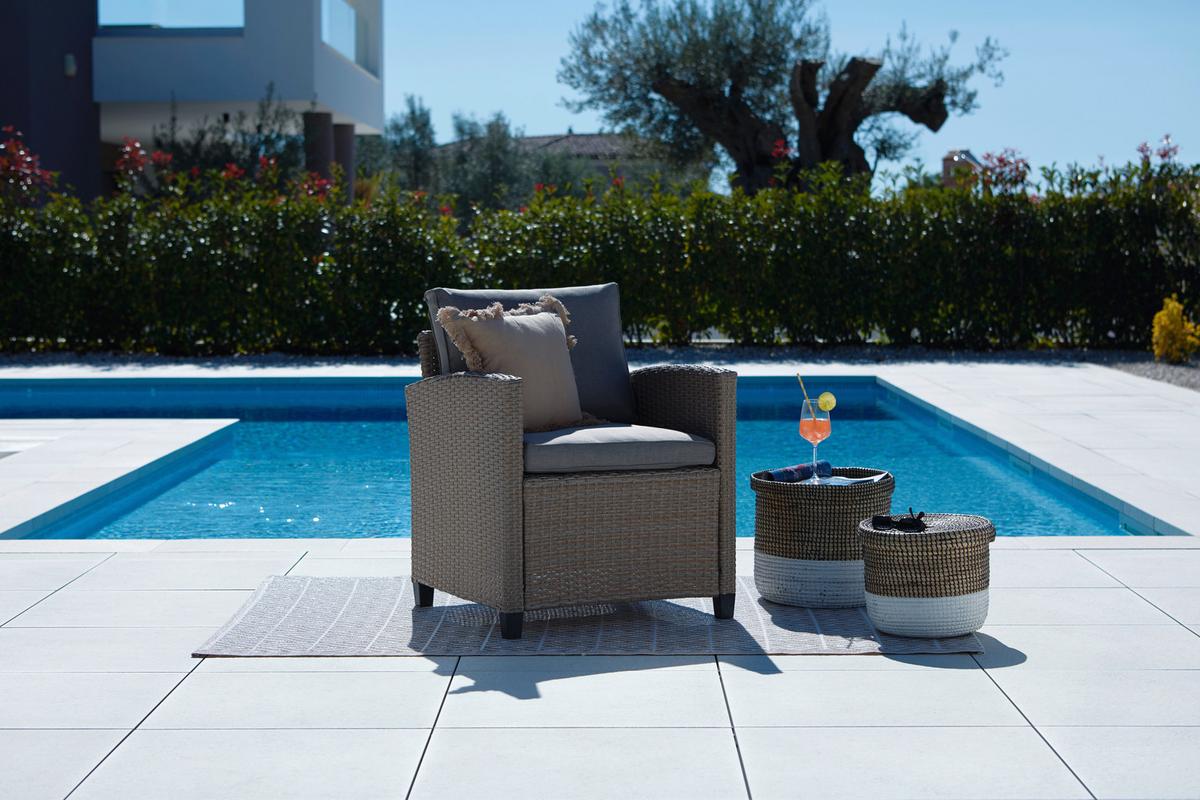 Loungesessel Porto In Rattan-Optik Mit Kissen - Braun/Grau, MODERN, Kunststoff/Textil (65/67/73cm) - Ondega