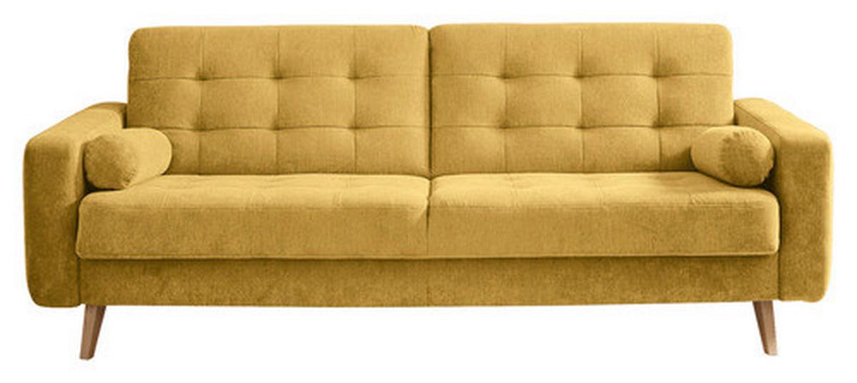 Rozkladacia pohovka FJORD horčicová žltá - žltá/farba duba, Modern, drevo/kompozitné drevo (222/86/90cm) - MID.YOU