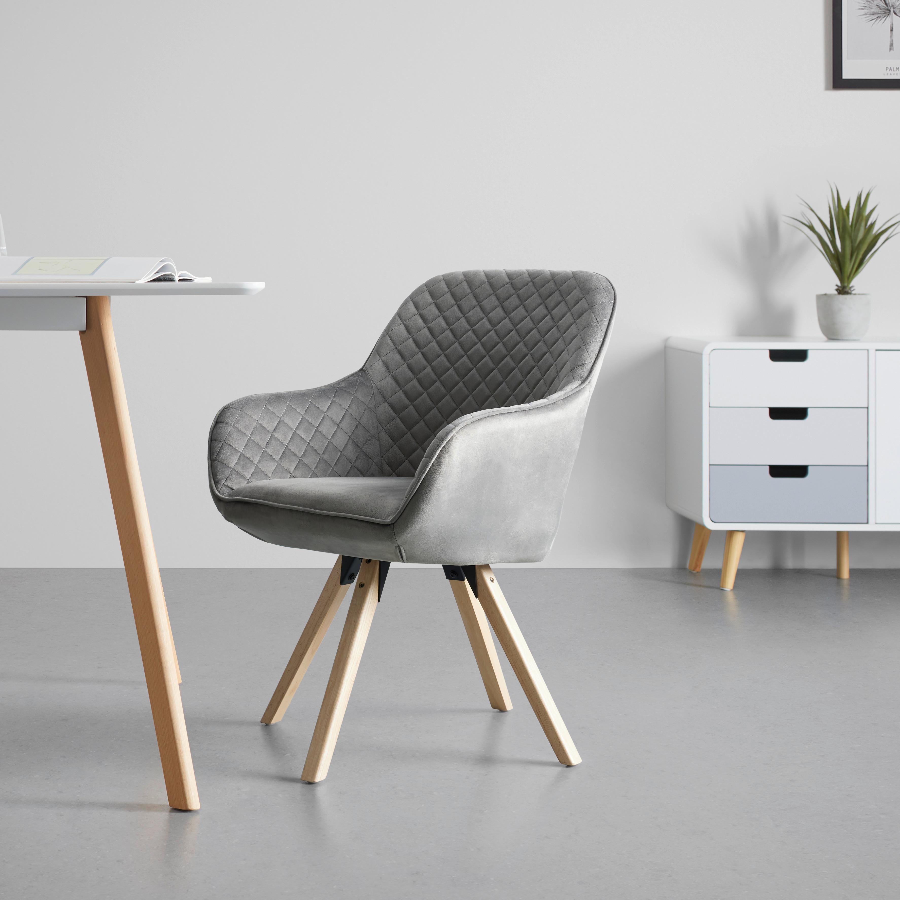 Židle S Područkami Bago - šedá/přírodní barvy, Moderní, dřevo/textil (58/85/57cm) - Based