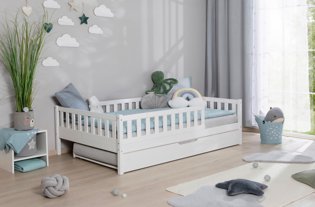 Hausbett Lou B: 120 Cm Weiß Lou - Weiß/Naturfarben, MODERN, Holz/Textil (120/200cm) - MID.YOU