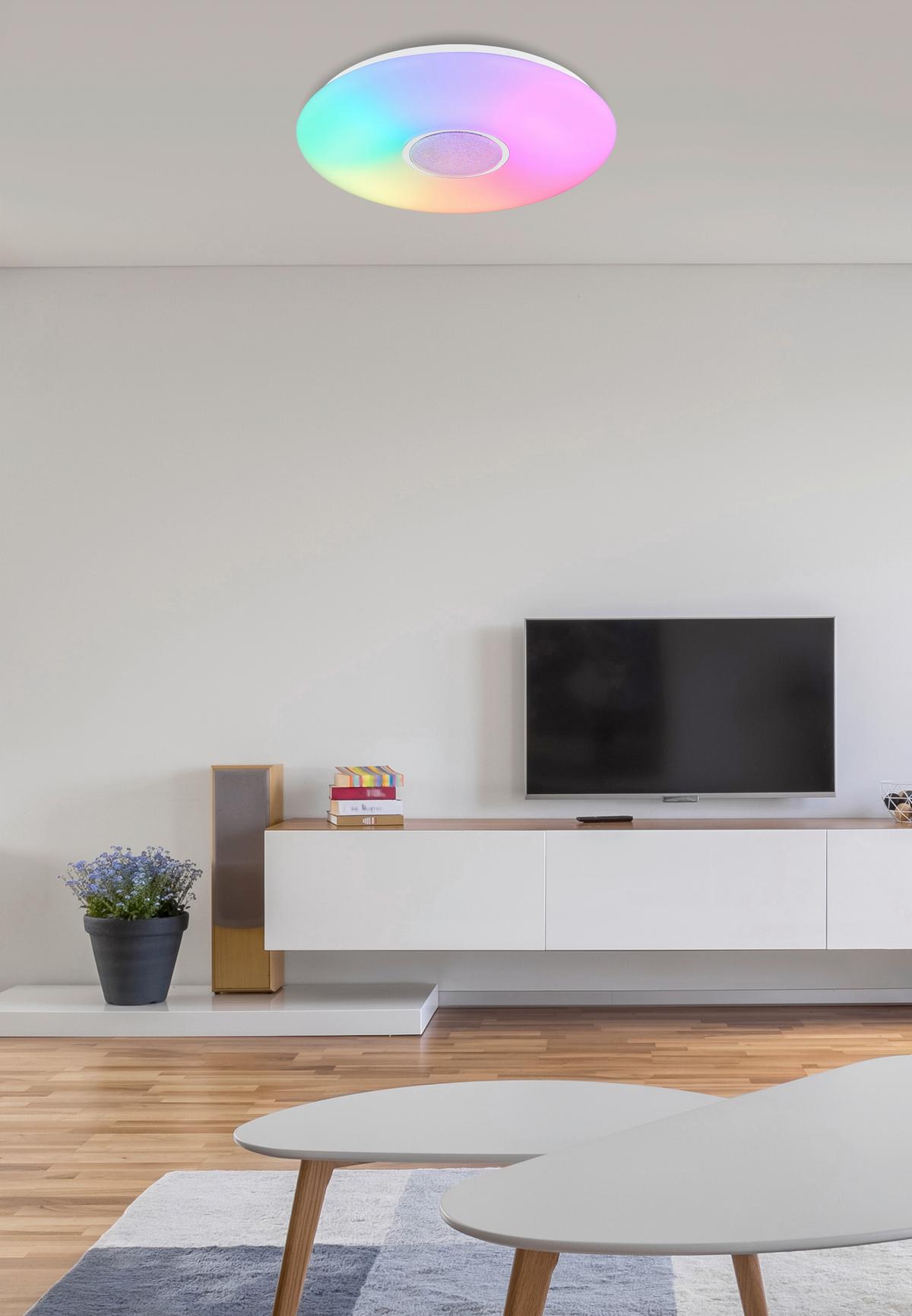 LED-Deckenleuchte Ø 48,5 cm, Timerfunktion und Farbwechsler - Klar/Opal, Design, Glas/Kunststoff (48.5/48.5/7.2cm) - Globo