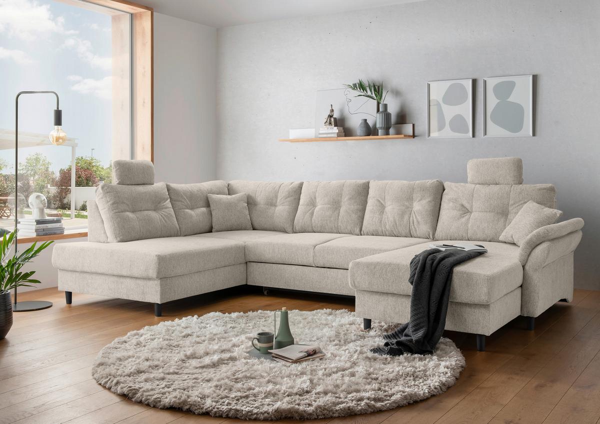 Wohnlandschaft Brizzini Beige U: 206x338x176 cm - Beige/Schwarz, MODERN, Textil (206/338/176cm) - Livetastic