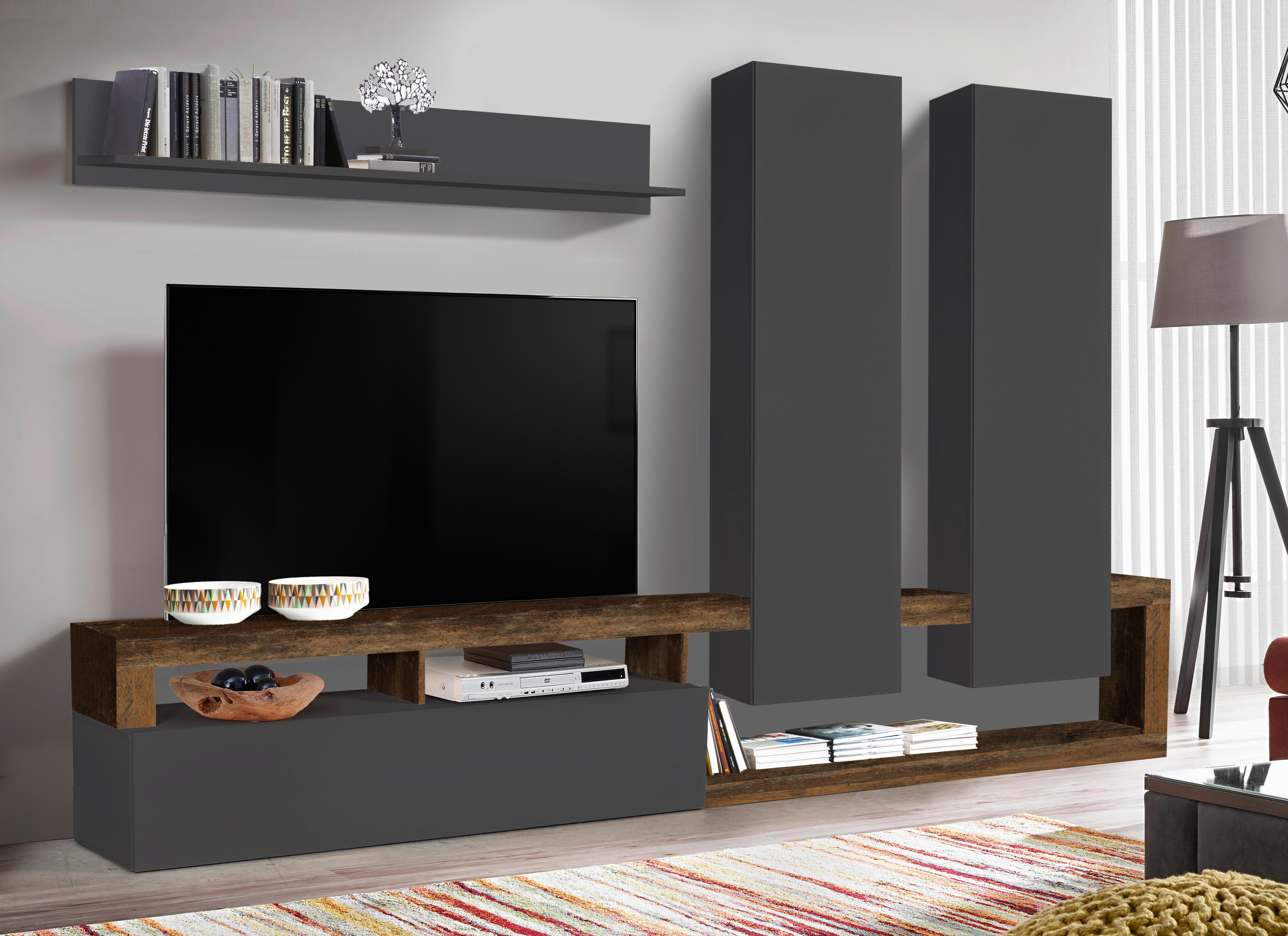 OBÝVACÍ STĚNA DALLAS BIG - barva starého dubu/antracitová, Basics, kompozitní dřevo (277/173/35cm)