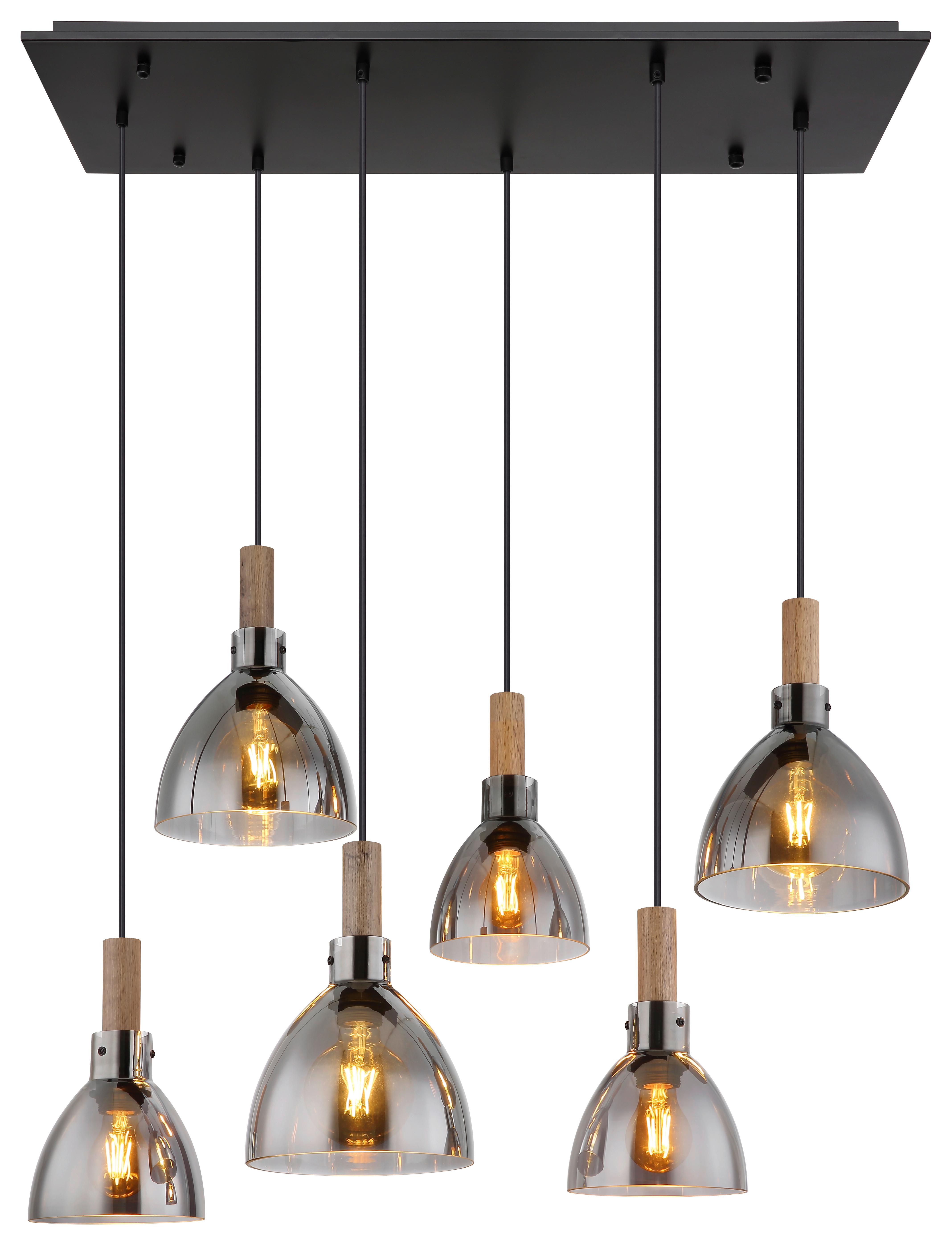 Függőlámpa 15550-6h - fekete, Design, faalapú anyag/Üveg (80/30/120cm) - Globo