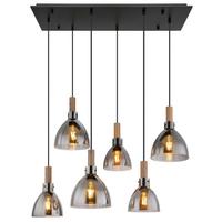 Függőlámpa 15550-6h - fekete, Design, faalapú anyag/Üveg (80/30/120cm) - Globo
