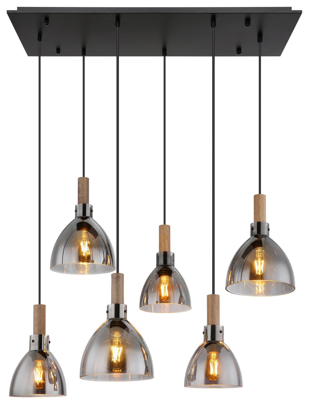 Függőlámpa 15550-6h - fekete, Design, faalapú anyag/Üveg (80/30/120cm) - Globo