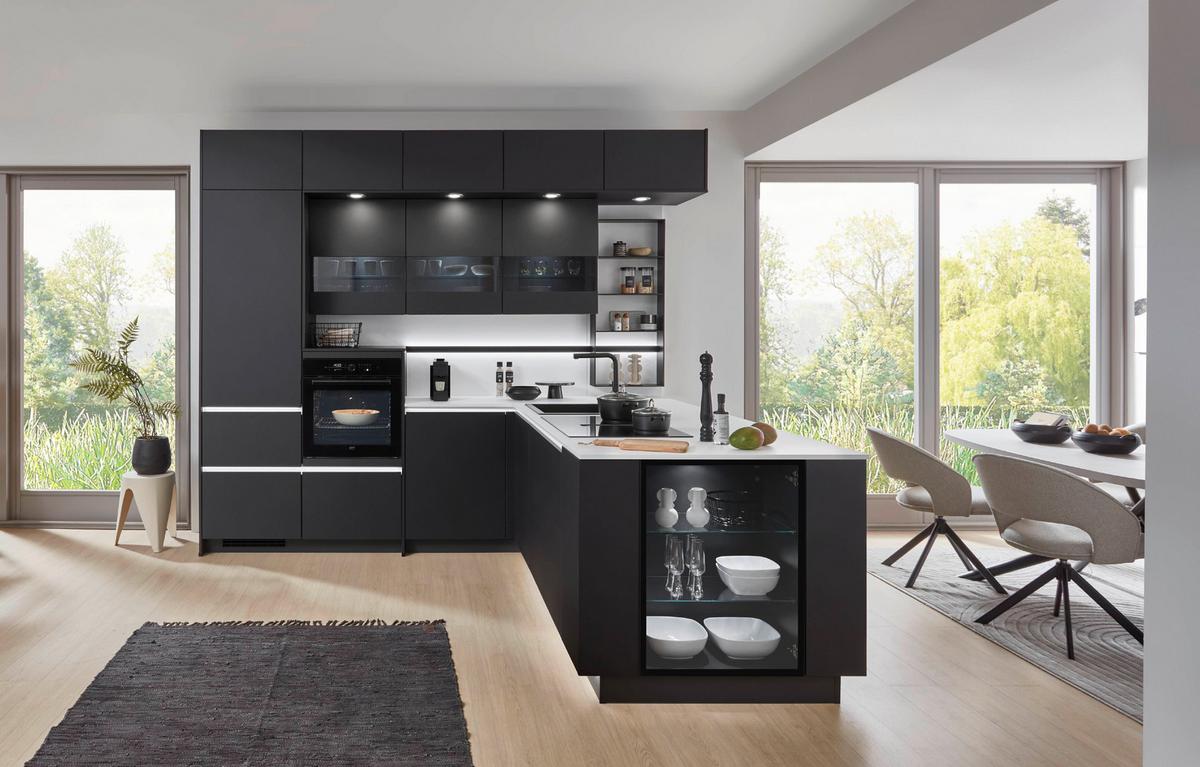 Eckküche Eastbourne - Schieferfarben/Graphitfarben, MODERN, Holzwerkstoff (303,2/264,5cm) - Vertico