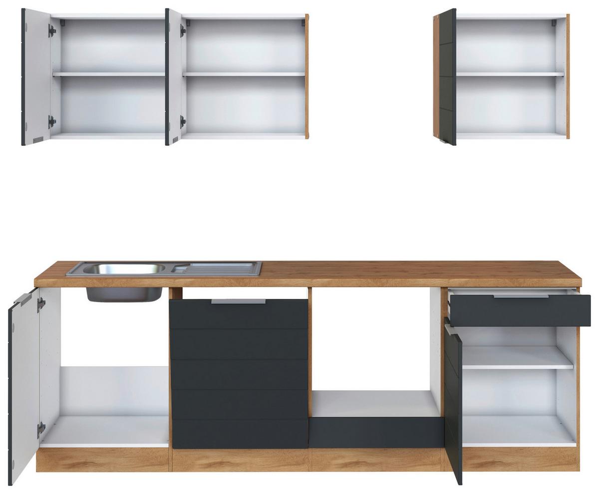 Küchenzeile Florenz ohne Geräte 240 cm Grau/Eichefarben - Eiche Wotan/Grau, Design, Holzwerkstoff (240cm) - Held