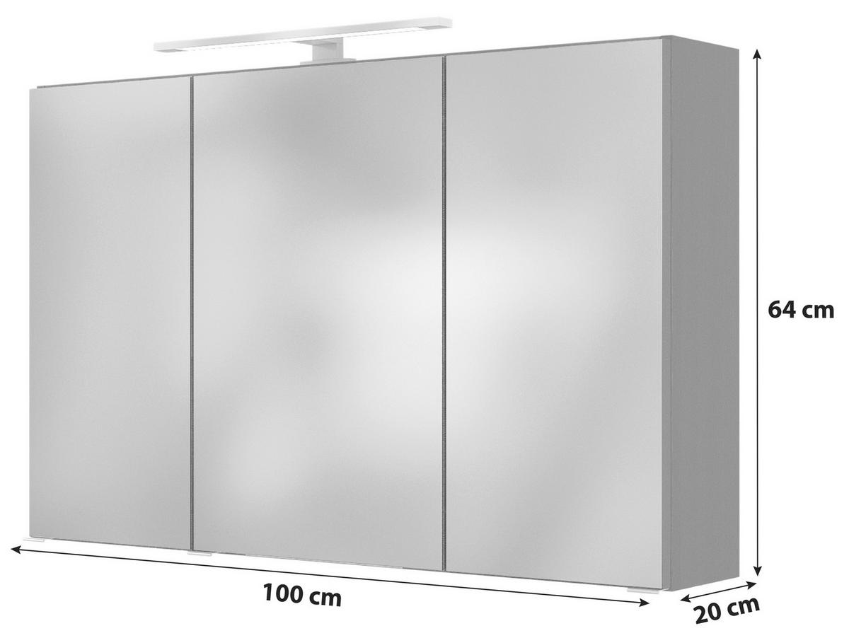 Spiegelschrank Arezzo Mit Led 3-Türig Bxhxt: 100x64x20 Cm - Graphitfarben, Basics, Glas/Holzwerkstoff (100/64/20cm) - Held