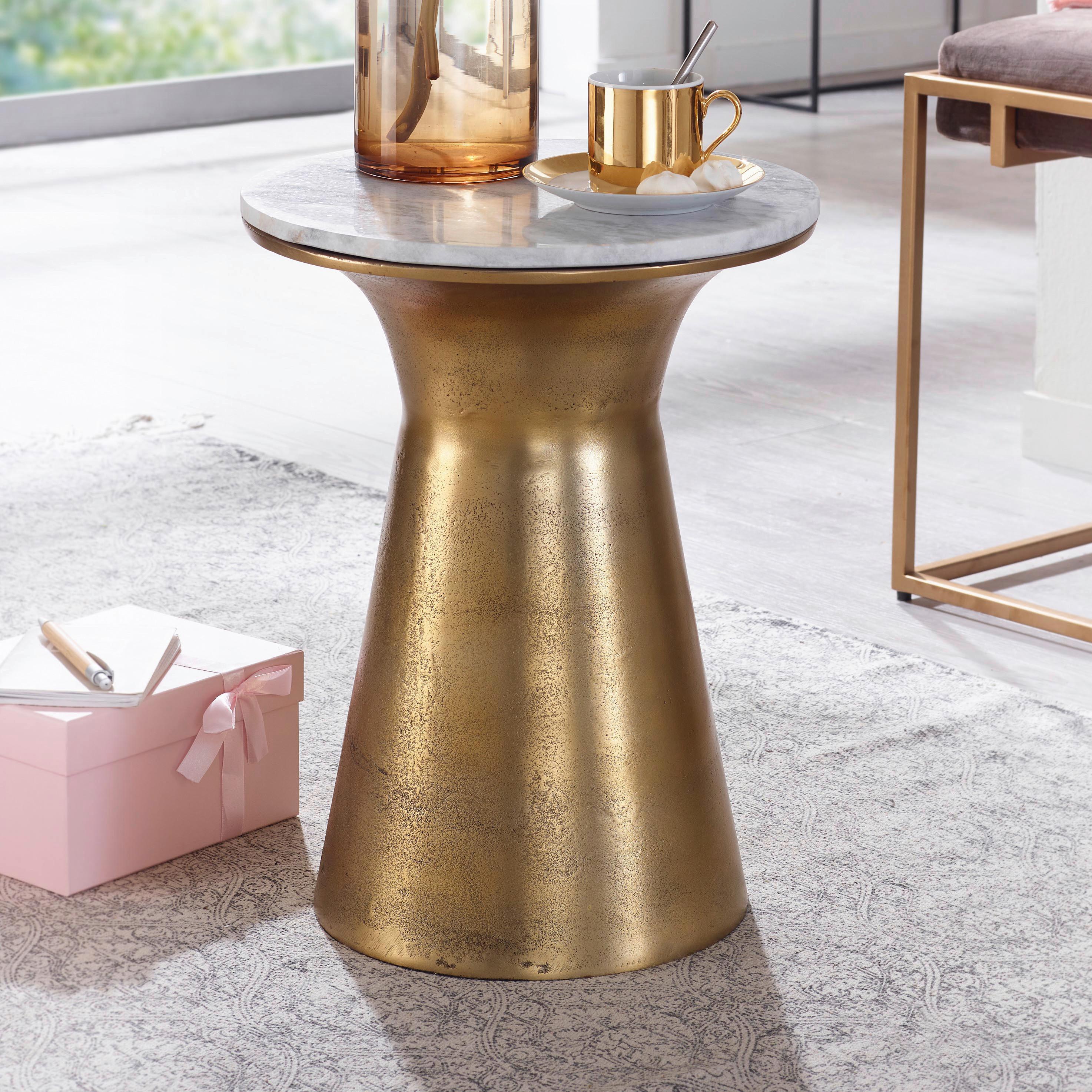 Beistelltisch Naturstein, Goldfarben D: 35cm - Goldfarben/Weiß, Design, Stein/Metall (35/45cm) - MID.YOU