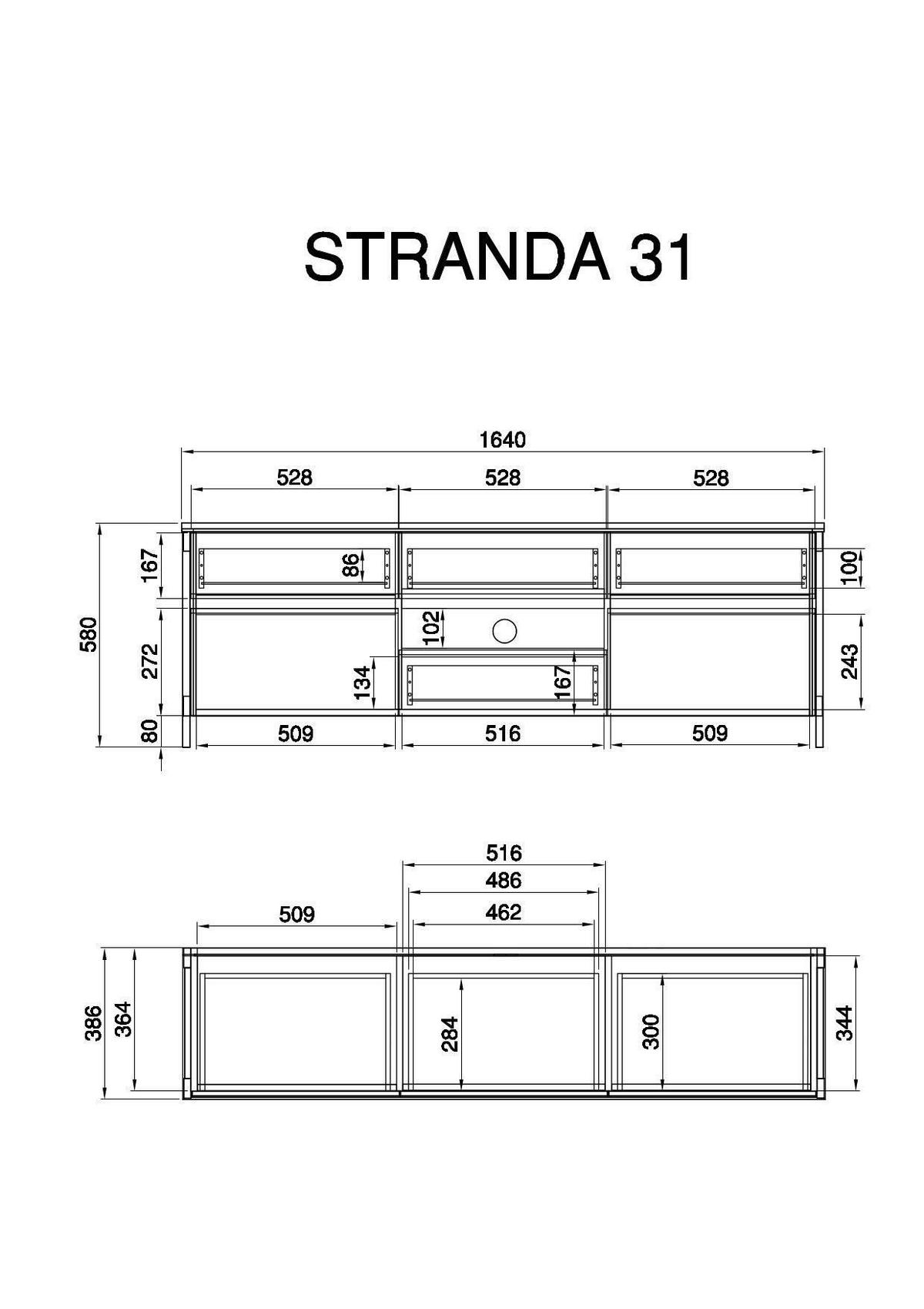 Lowboard Stranda Weiß/Eiche B: 164cm - Eichefarben/Weiß, Design, Holzwerkstoff (164/58/39cm) - MID.YOU