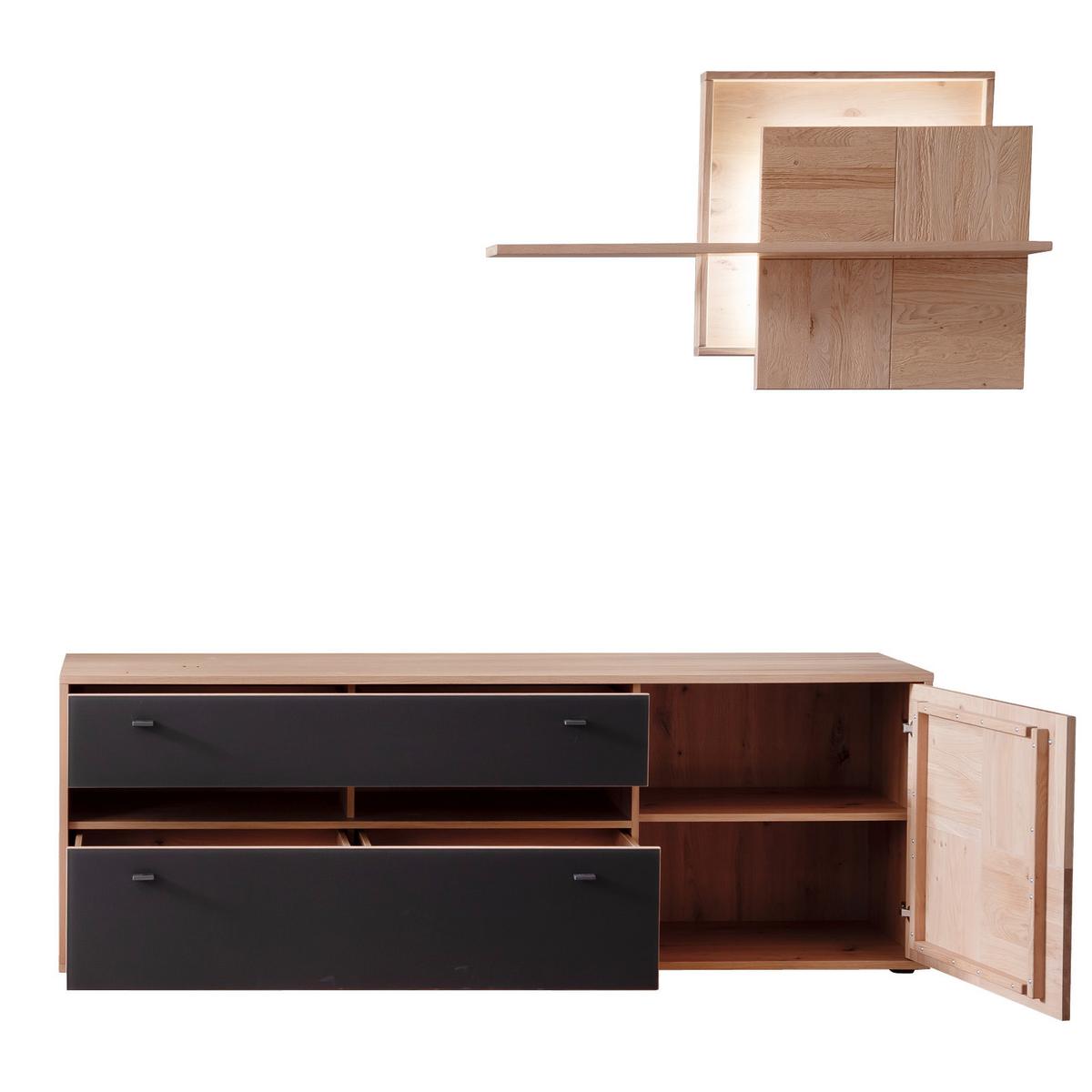 Wohnkombination teilmassiv 3tlg. Valencia Anthrazit/Eiche - Eiche Bianco/Anthrazit, Design, Glas/Holz (328/193/50cm) - MID.YOU