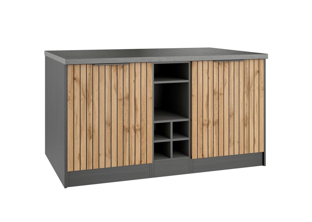 Kücheninsel Liverpool Graphit/ Eiche Dekor B: 153 cm - Schieferfarben/Eiche Wotan, Basics, Holzwerkstoff (153/86/101cm) - Held