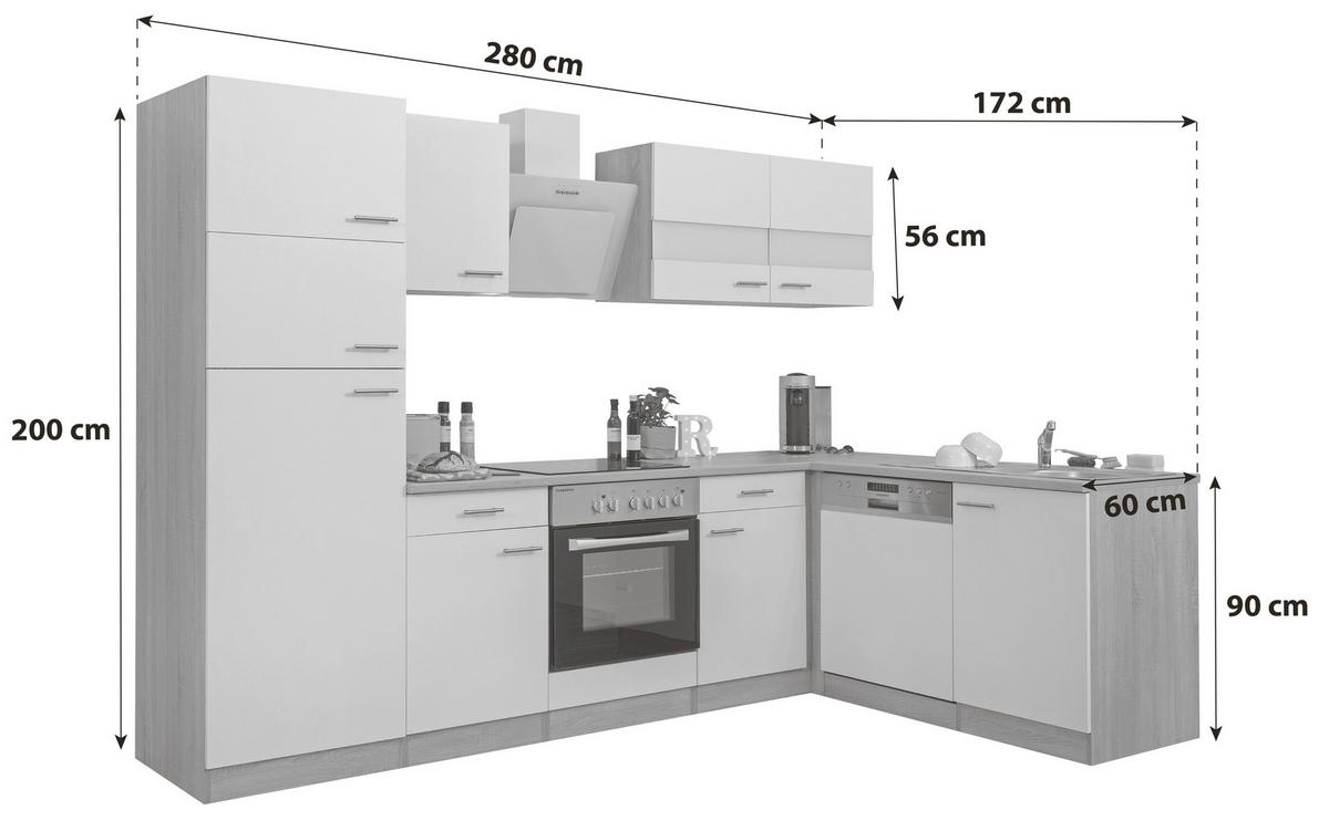 Eckküche 280x172 cm Weiß/Eiche Dekor Modern - Eichefarben/Weiß, Basics, Holzwerkstoff (280/172cm) - Respekta
