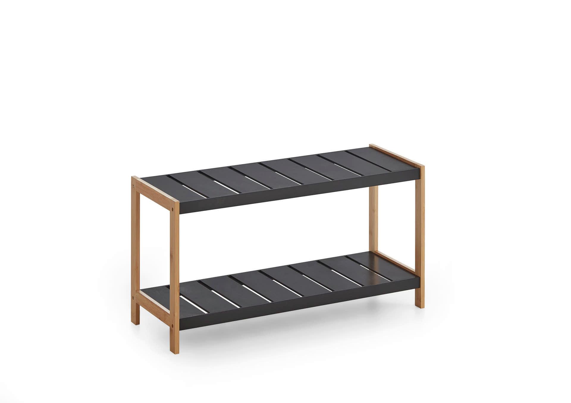 Schuhregal Schwarz B: 70 cm - Eichefarben/Schwarz, Design, Holzwerkstoff (70/36/26cm) - MID.YOU