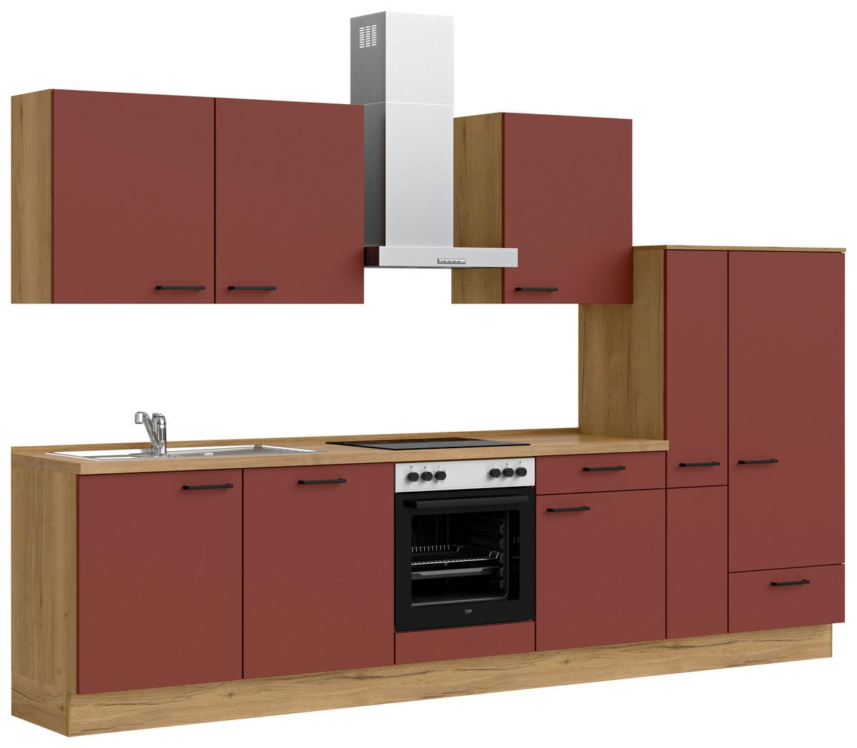 Küchenleerblock Easytouch Low-Line, L11 Rechts - Eichefarben/Rot, MODERN, Holzwerkstoff (330cm) - Nobilia