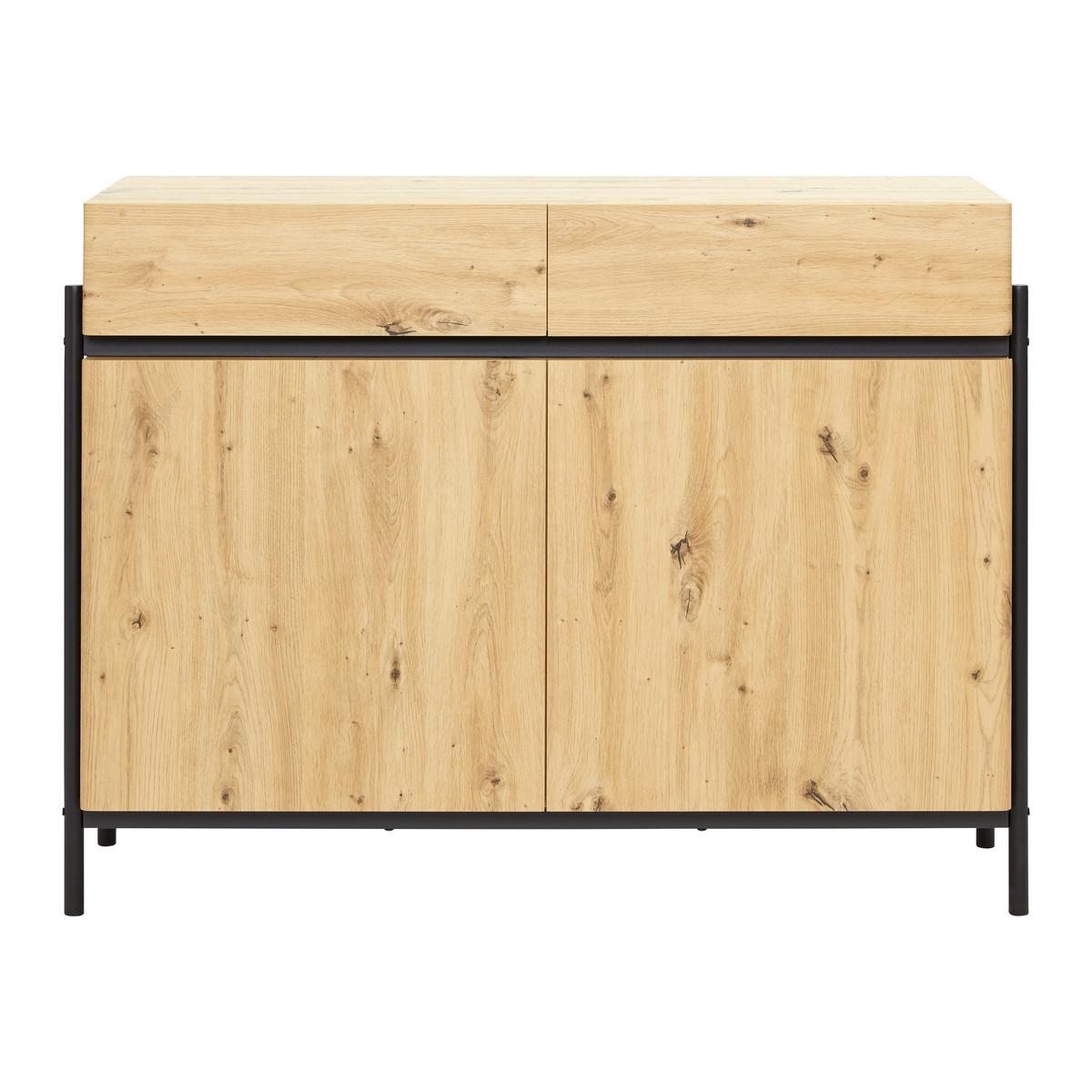 Široká komoda JASMINA farby dubu - čierna/farba duba, Modern, kov/drevo (118/90/41,5cm) - Bessagi Home