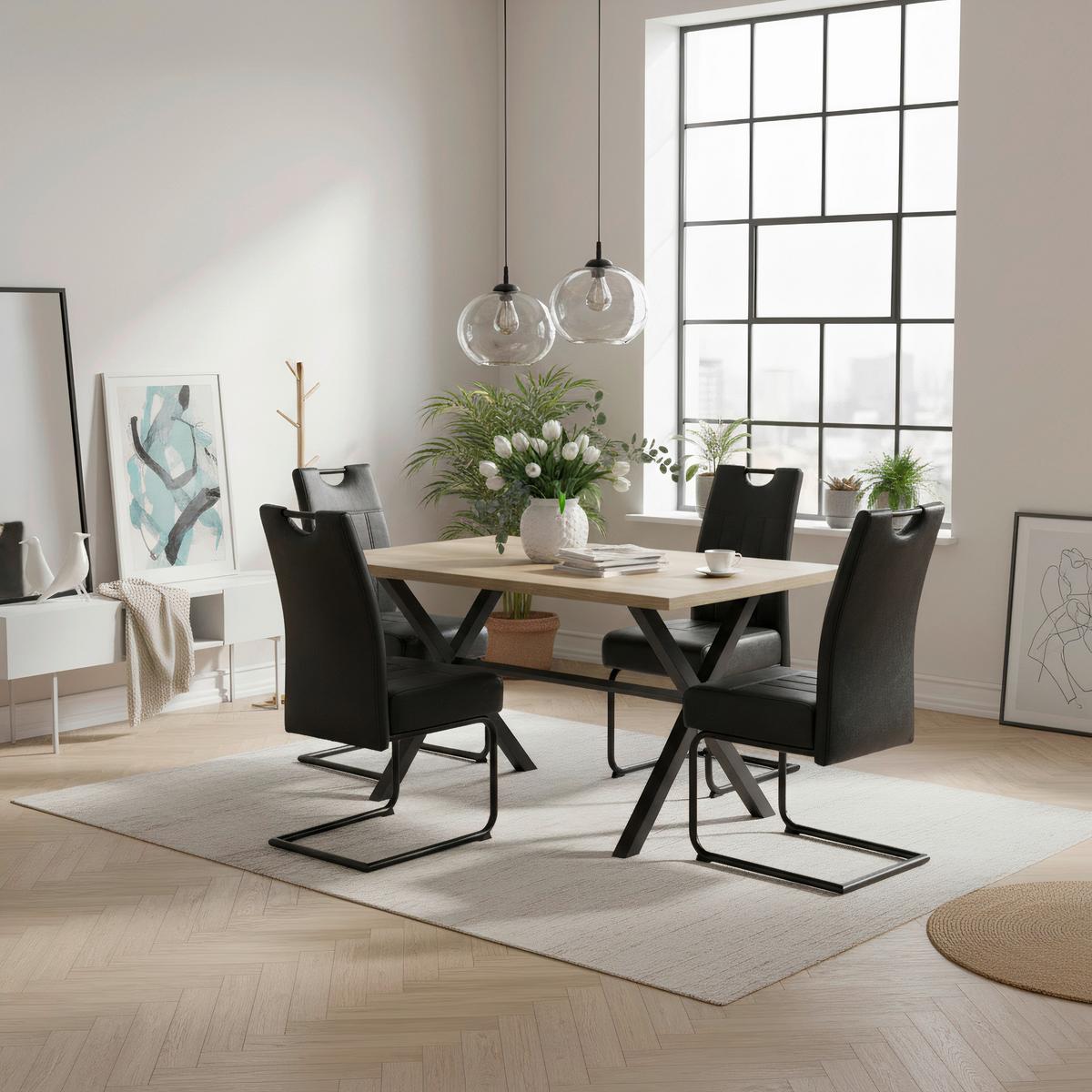 Schwingstuhl Betty Vintage Anthrazit Gepolstert - Anthrazit/Schwarz, KONVENTIONELL, Textil/Metall (43/99/60cm)