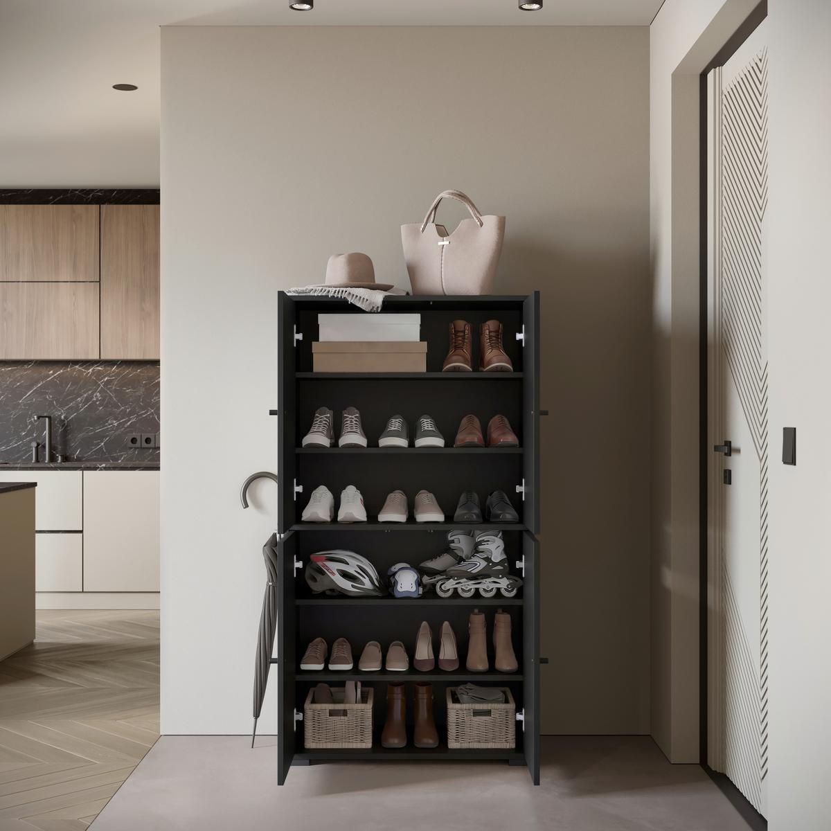 Schuhschrank Dino 020 Schwarz B: 70 cm - Schwarz, Basics, Holzwerkstoff (70/131/33cm) - P & B