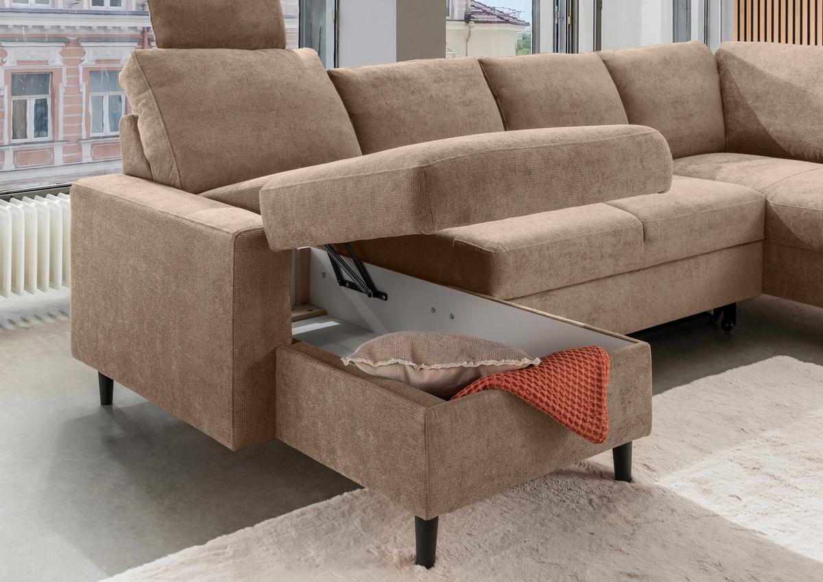 Wohnlandschaft Passione Hellbraun U: 153x305x200 Cm - Hellbraun/Schwarz, MODERN, Textil (153/305/200cm) - Livetastic