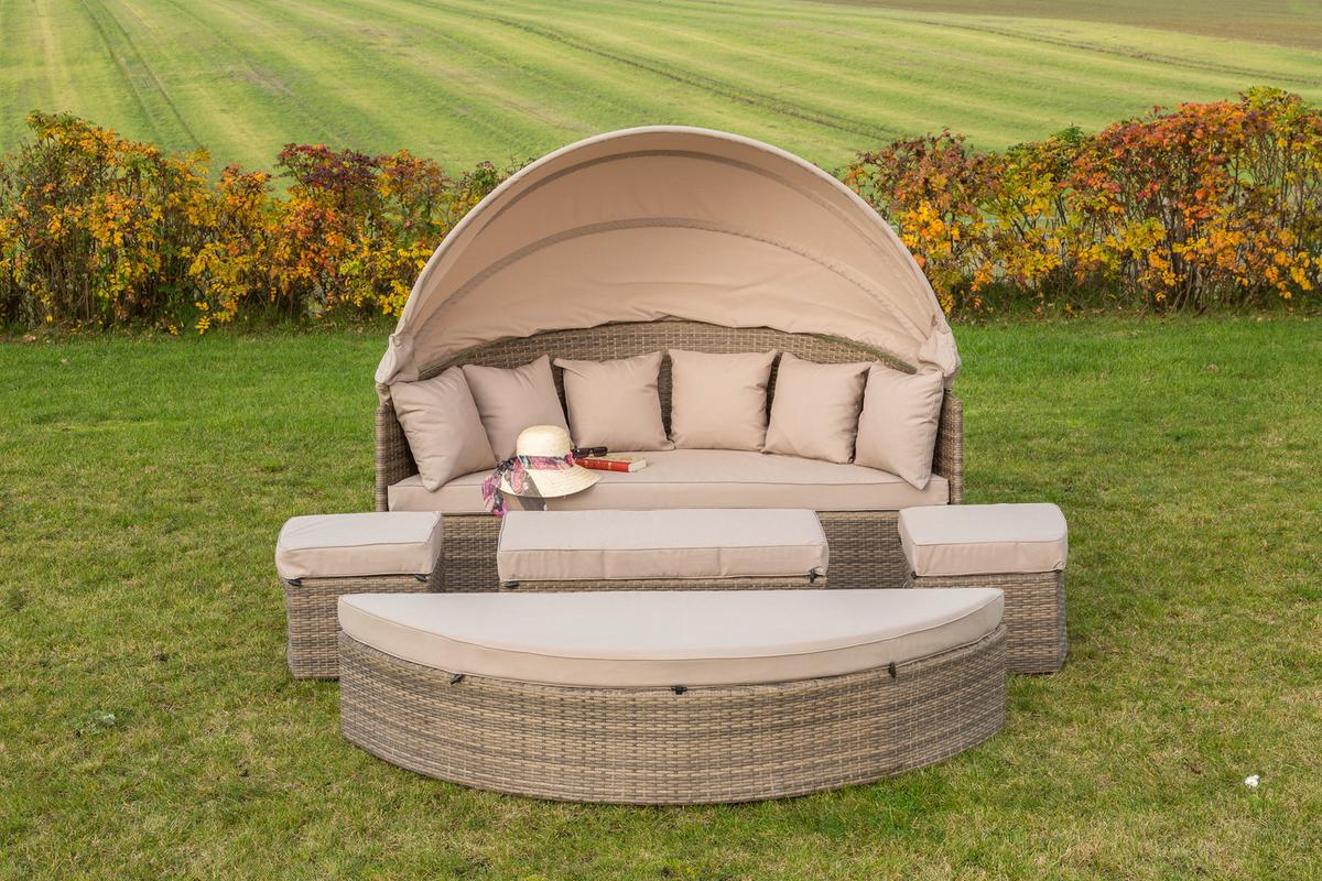 Gartenmuschel Riva Metall/ Kunststoff/Textil verstellbar - Beige/Naturfarben, KONVENTIONELL, Kunststoff/Textil (180/88/183cm) - Gardenson