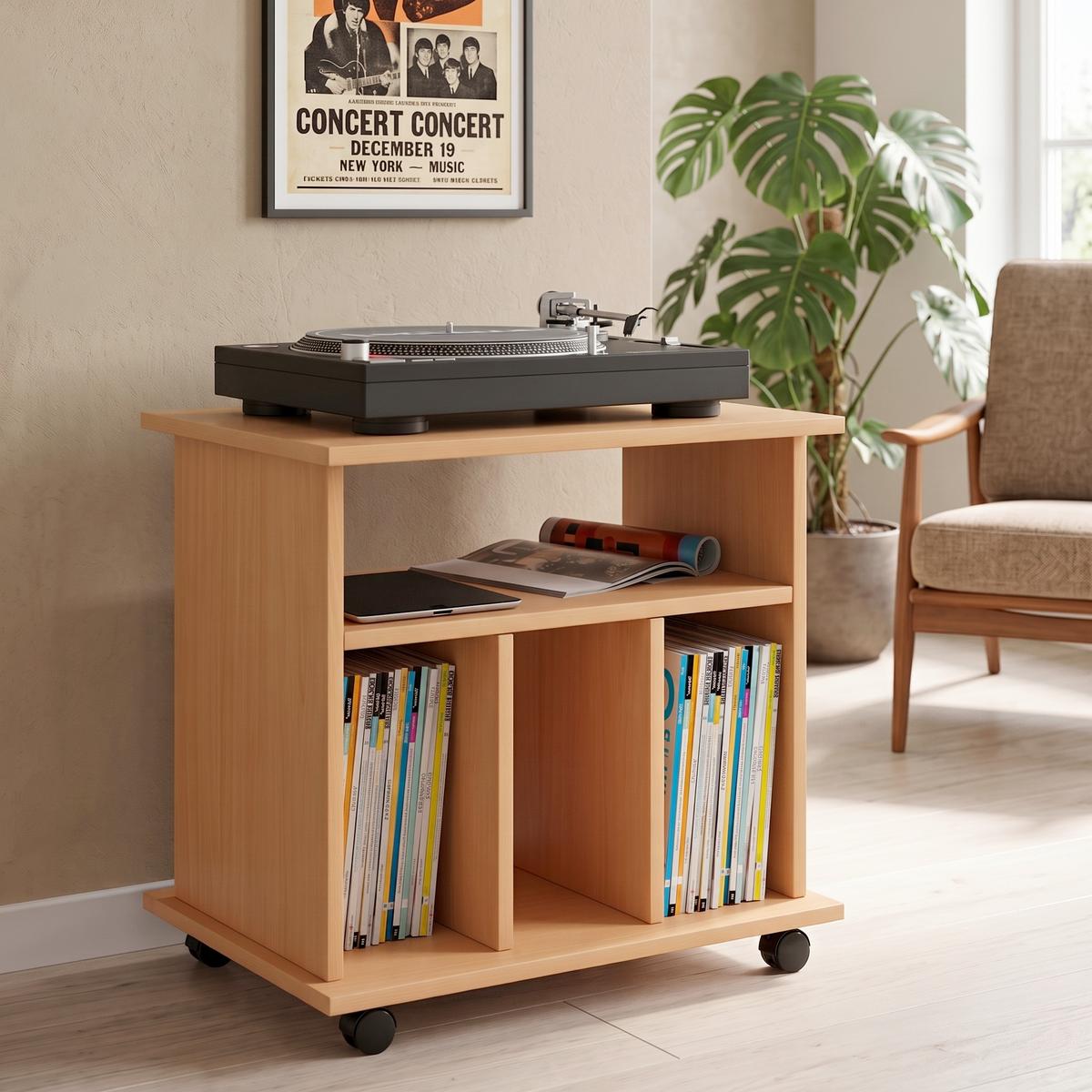 Schallplattenregal mit Rollen Retal 60 cm Buche Dekor - Buchefarben, Basics, Holzwerkstoff (60/59/45cm) - MID.YOU