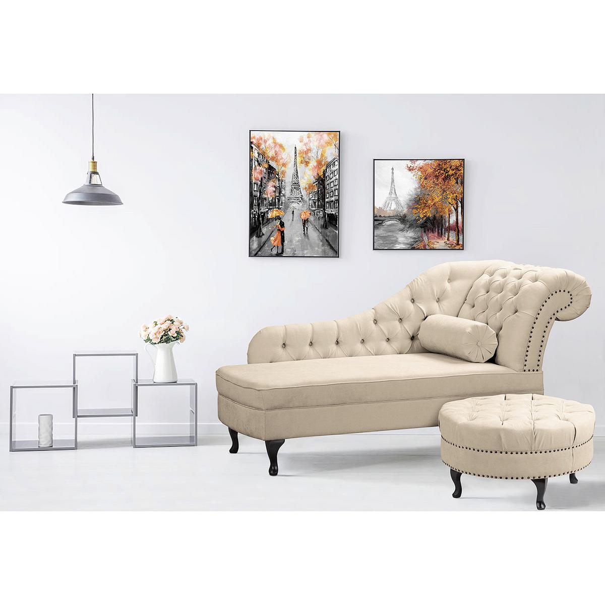 Récamiere Pako Creme B: 185cm - Creme/Braun, Design, Textil (185/93/75cm) - Livetastic
