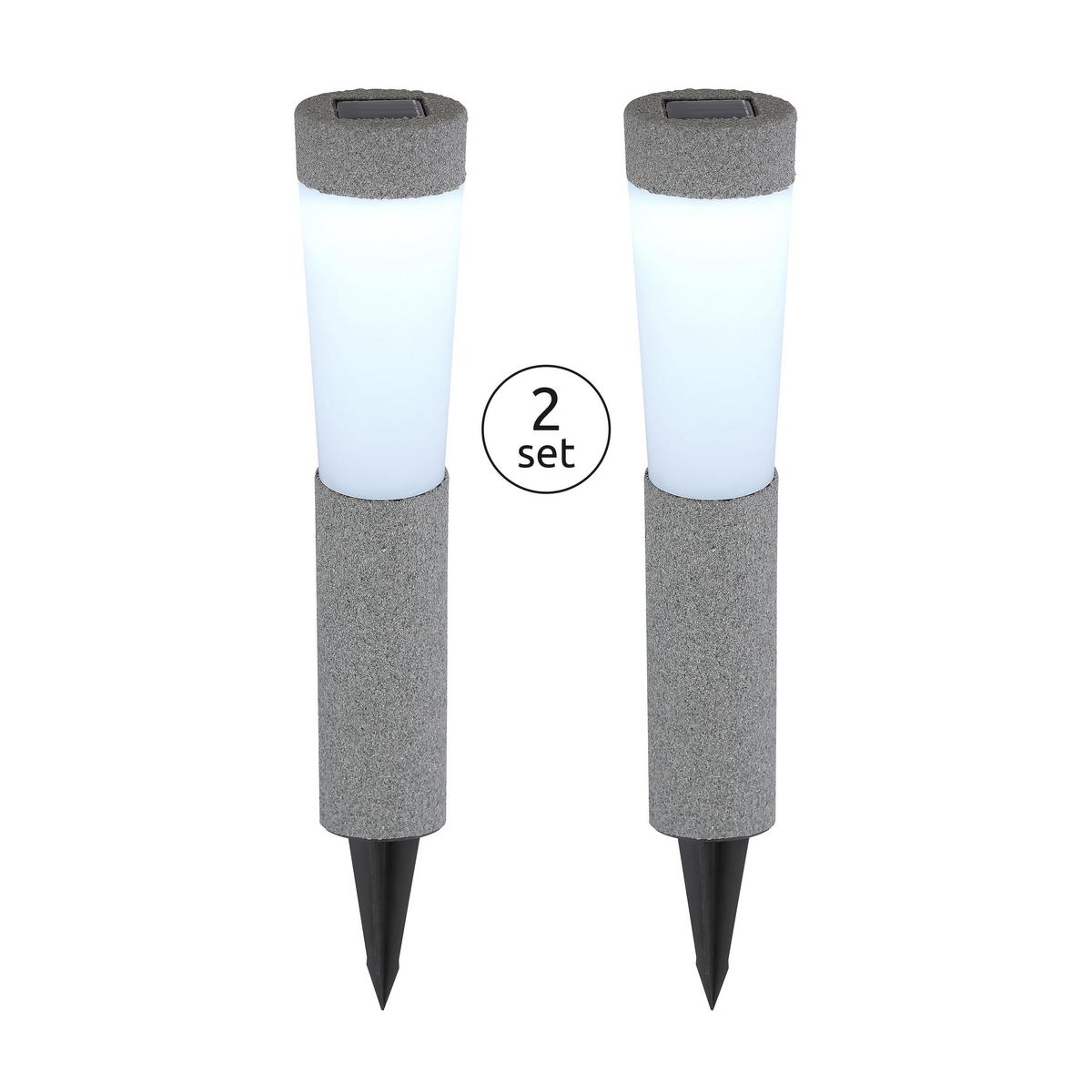 2 X Solarleuchte Mit Erdspieß Rund Grau 2x Tageslichtweiß - Grau, Design, Kunststoff (7,7/45,6cm) - Globo