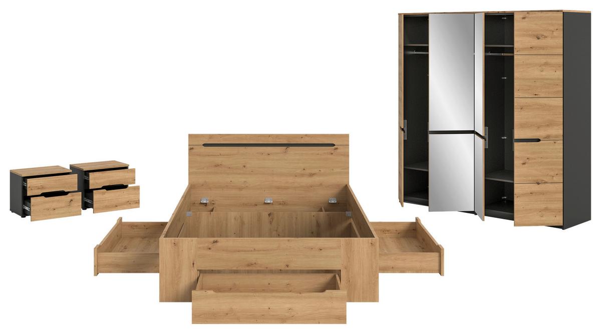 Schlafzimmer Canu Grau /Eiche Artisan Dekor 4-tlg - Eiche Artisan/Grau, MODERN, Holzwerkstoff - MID.YOU