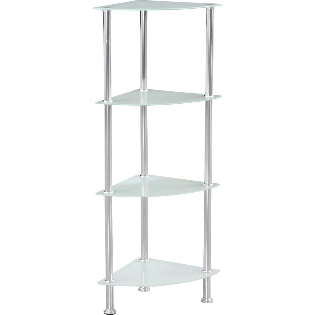 Eckregal Mit Glasfächern Glare B 30cm, Edelstahl/weiß