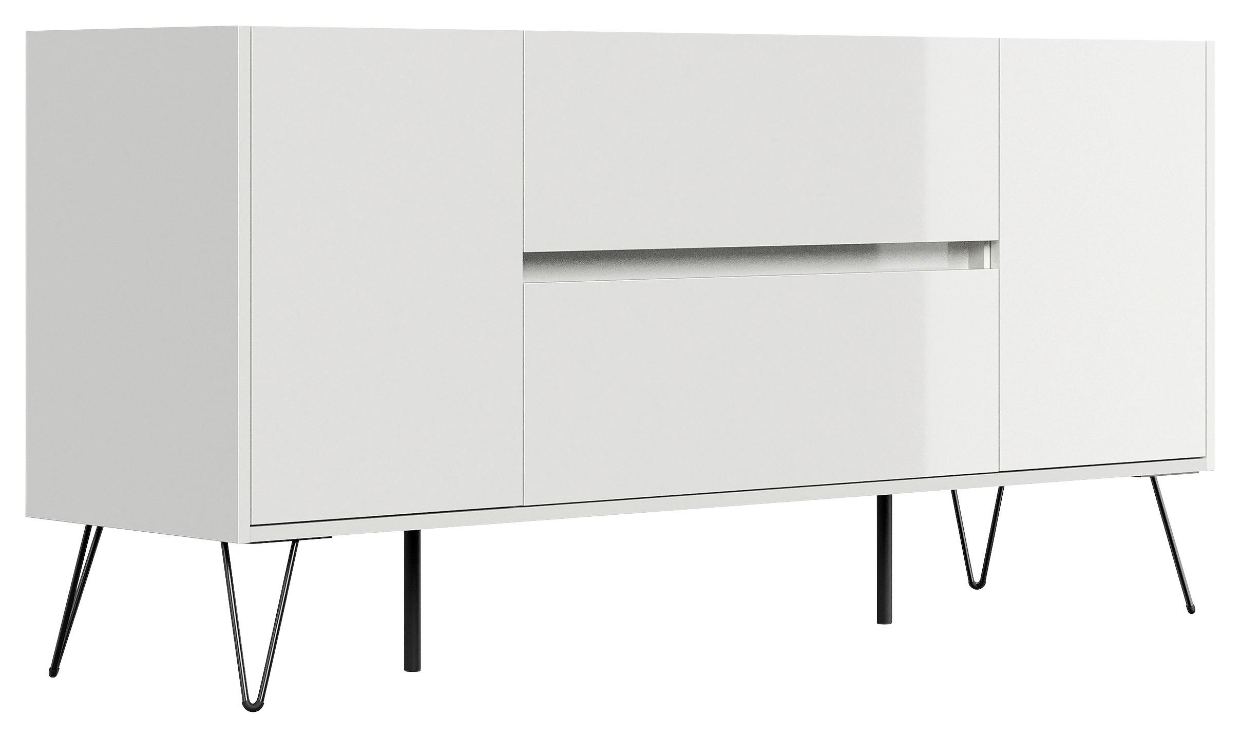 Sideboard Posseik Industrial Weiß B: 155 Cm - Weiß Hochglanz/Schwarz, Design, Holzwerkstoff (155/75,8/42cm) - P & B