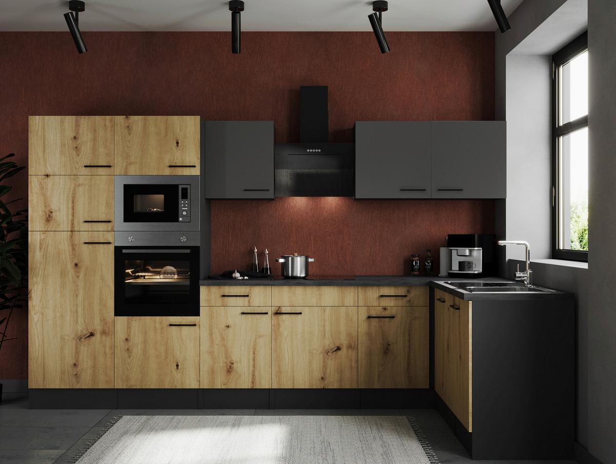 Eckküche Oliver Grau, Artisan Dekor S: 340x172 Cm - Eiche Artisan/Grau, Design, Holzwerkstoff (340/172cm) - Respekta