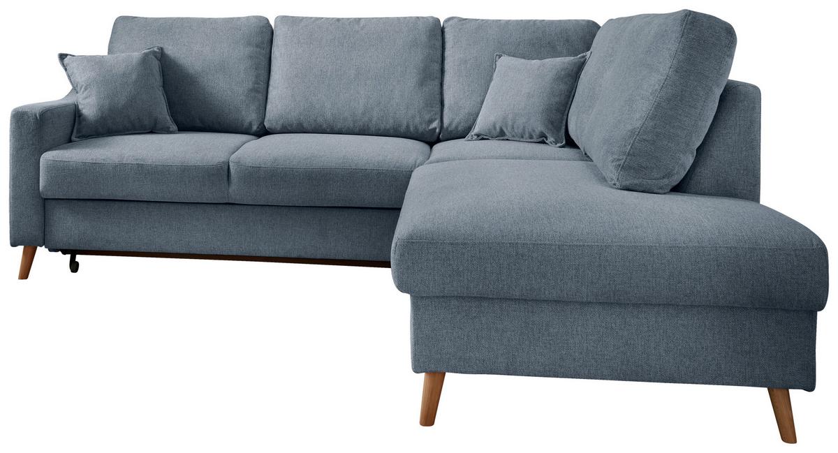 Ecksofa mit Schlaffunktion Valentina mit Kissen Blau - Blau/Naturfarben, KONVENTIONELL, Textil (230/200cm) - P & B