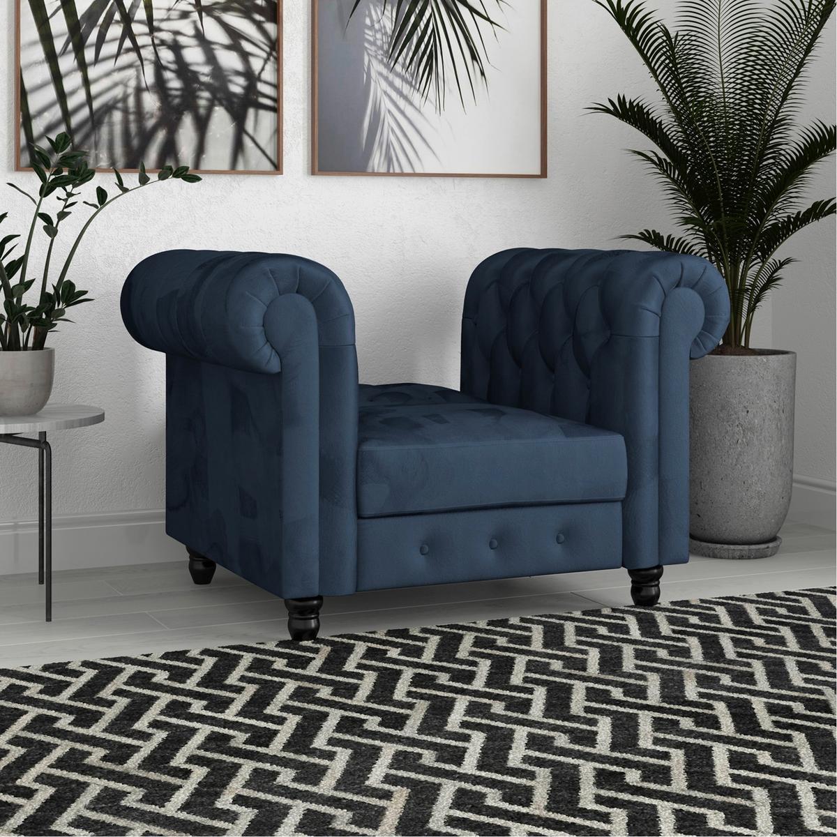 Sessel Firenze Blau, Relaxfunktion - Blau/Schwarz, Basics, Textil (111/83cm) - Livetastic