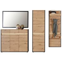 Garderoben-Set Welcome Eiche Dekor/Schwarz 4 -Teilig. - Eichefarben/Schwarz, MODERN, Holzwerkstoff (251,3/200,7/38cm)