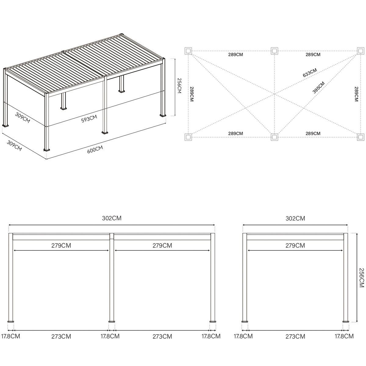 Pergola Deluxe 600x300cm Wetterfest, Elektrisch - Weiß, Basics, Metall (600/255/300cm) - Gardenson