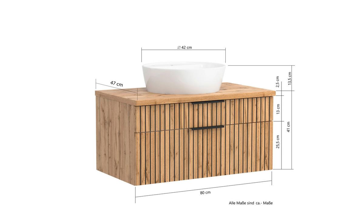 Waschbecken Mit Unterschrank Chester B: 80 Cm - Eiche Wotan/Schwarz, MODERN, Keramik/Holzwerkstoff (80cm) - Held