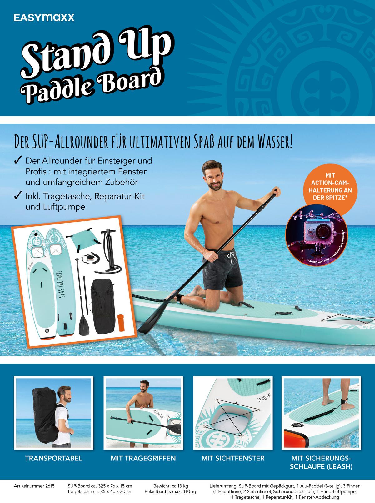Stand-Up Paddle Aufblasbar Orange/Türkis/Weiß - Türkis/Orange, Basics, Kunststoff (385/81/15cm)