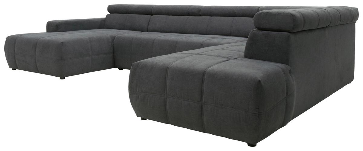 Wohnlandschaft Brandon Kopfteilverstellung Dunkelgrau - Dunkelgrau/Schwarz, Design, Textil (175/359/228cm) - MID.YOU