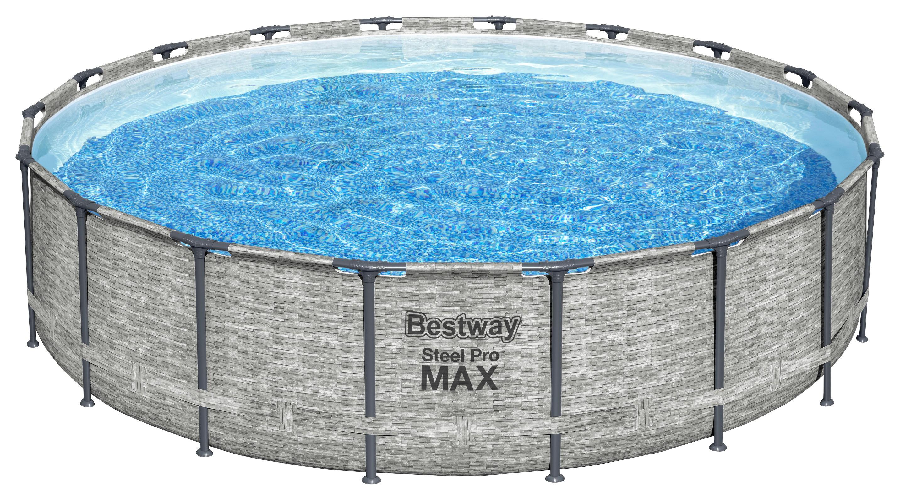Bestway Stahlwandpool Rund Steven mit Pumpe ⌀ 549 cm - Blau/Grau, Basics, Kunststoff/Metall (549/122cm) - Bestway