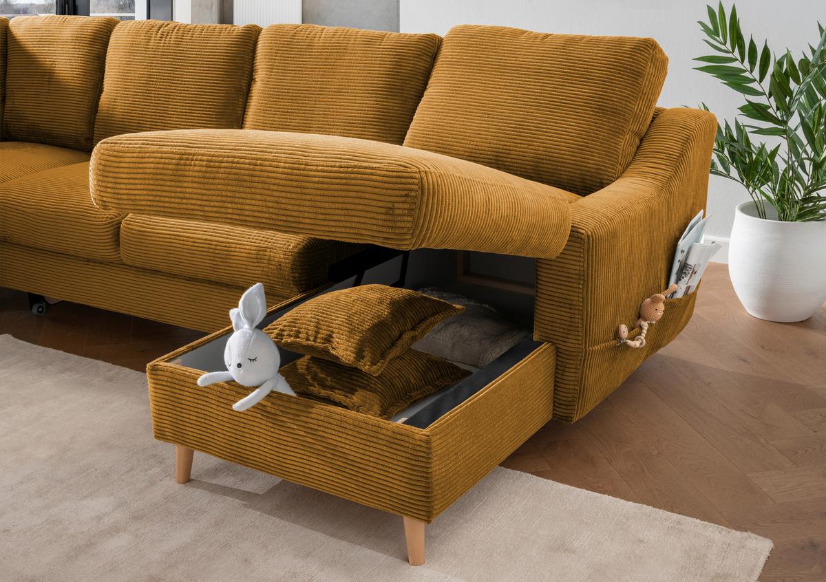 Wohnlandschaft Valentina - Goldfarben/Naturfarben, KONVENTIONELL, Textil (200/301/150cm) - P & B